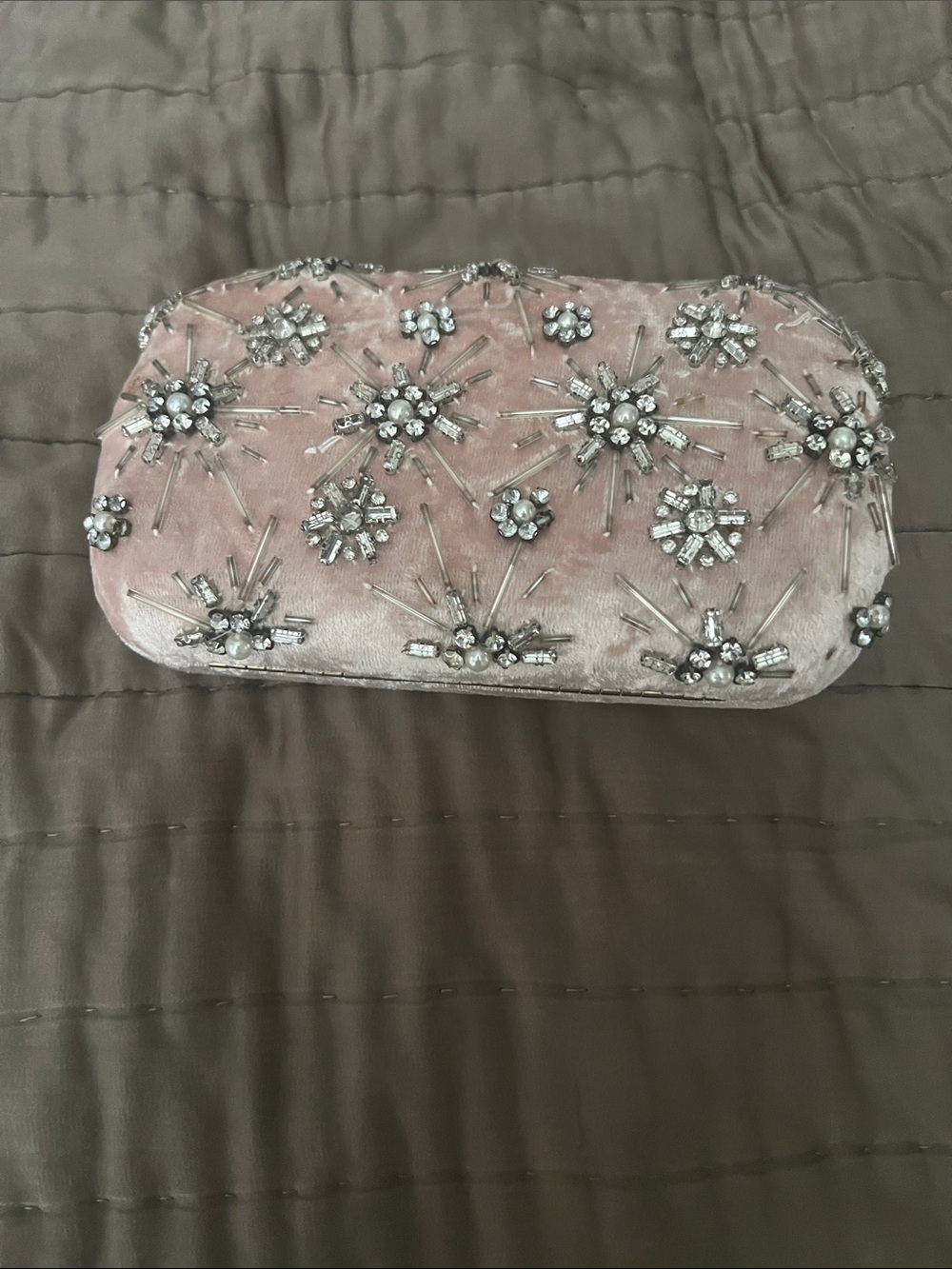 Anthropologie Pink Velvet Beaded Floral Clutch